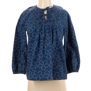 Madewell XXS Blue Denim Floral Front Tie Cotton Top